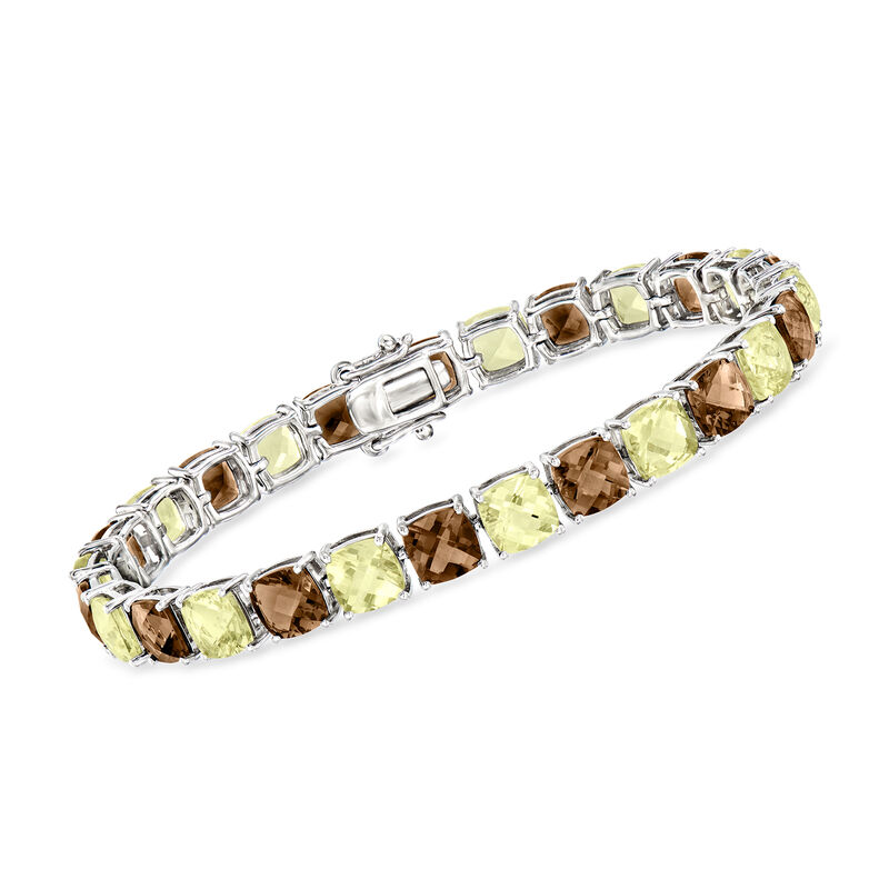 13.00 ct. t.w. Smoky Quartz and 12.00 ct. t.w. Lemon Quartz Tennis Bracelet in Sterling Silver image number 0