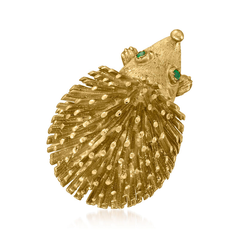 C. 1975 Vintage 14kt Yellow Gold Porcupine Pin with Emerald-Accented Eyes image number 0