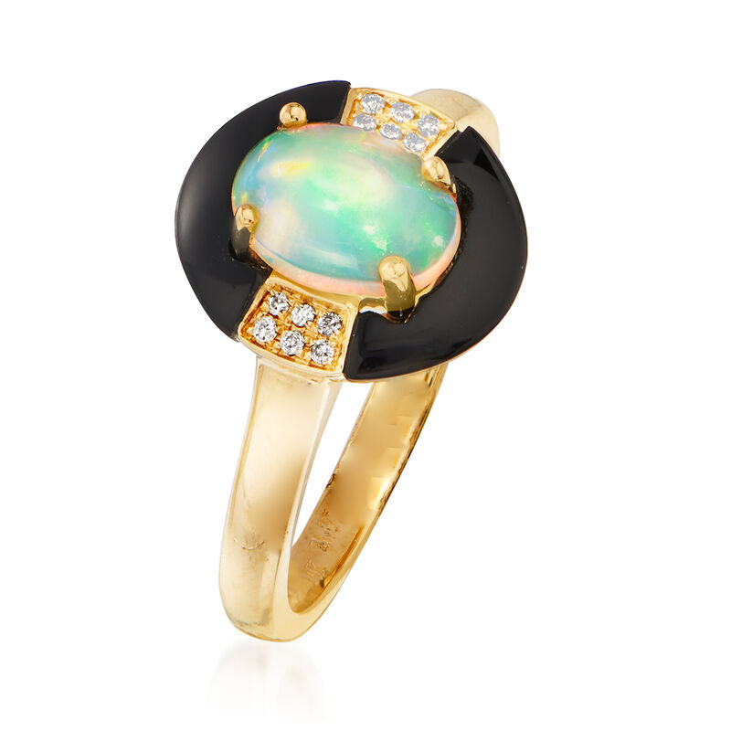 Opal and Black Onyx Ring with Diamond Accents in 14kt Yellow Gold. Size 9 image number 2