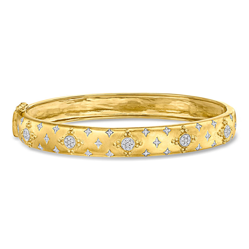 .20 ct. t.w. Diamond Cluster Bangle Bracelet in 18kt Gold Over Sterling image number 0