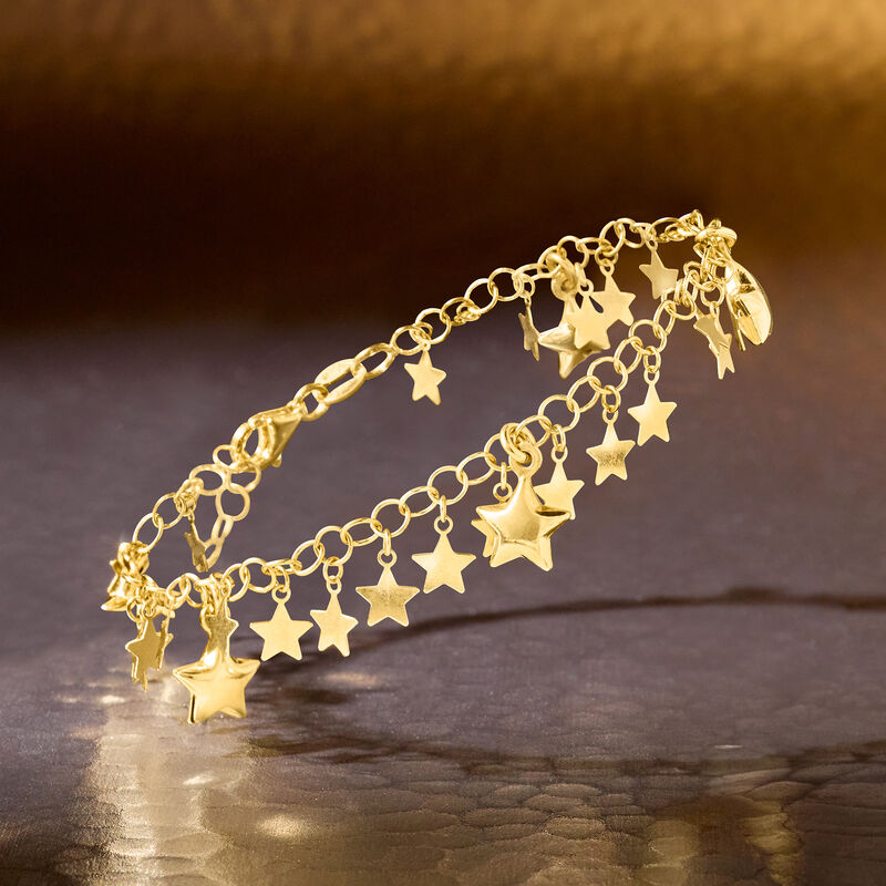 Italian 18kt Gold Over Sterling Star Drop Bracelet. 7&quot; image number 3