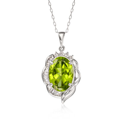 C. 1990 Vintage 5.71 Carat Peridot Pendant Necklace with .41 ct. t.w. Diamonds in Platinum