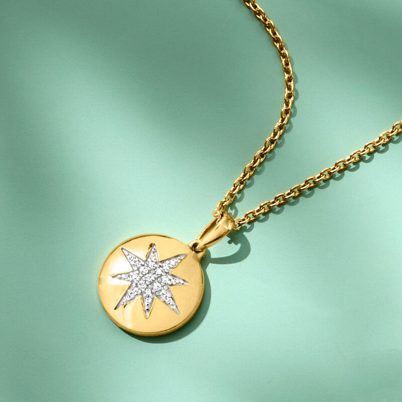 Diamond Star Disc Pendant Necklace in 18kt Gold Over Sterling image number 2