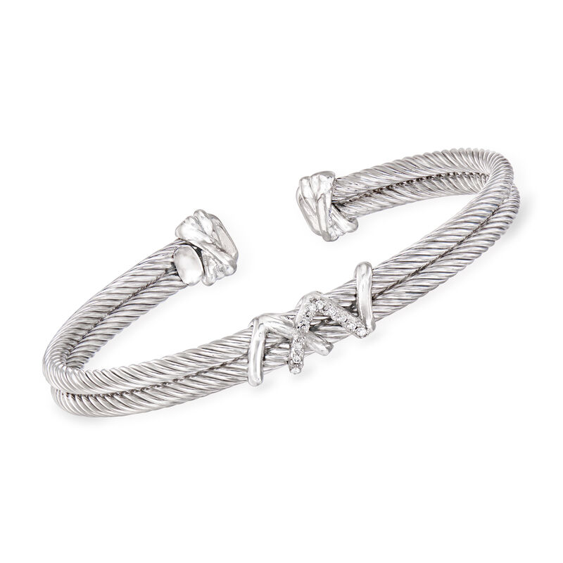 Phillip Gavriel &quot;Italian Cable&quot; Cuff Bracelet with Diamond Accents in Sterling Silver. 7&quot; image number 0