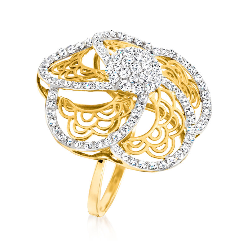 C. 1980 Vintage 1.35 ct. t.w. Diamond Flower Openwork Cocktail Ring in 18kt Two-Tone Gold. Size 6.25 image number 2