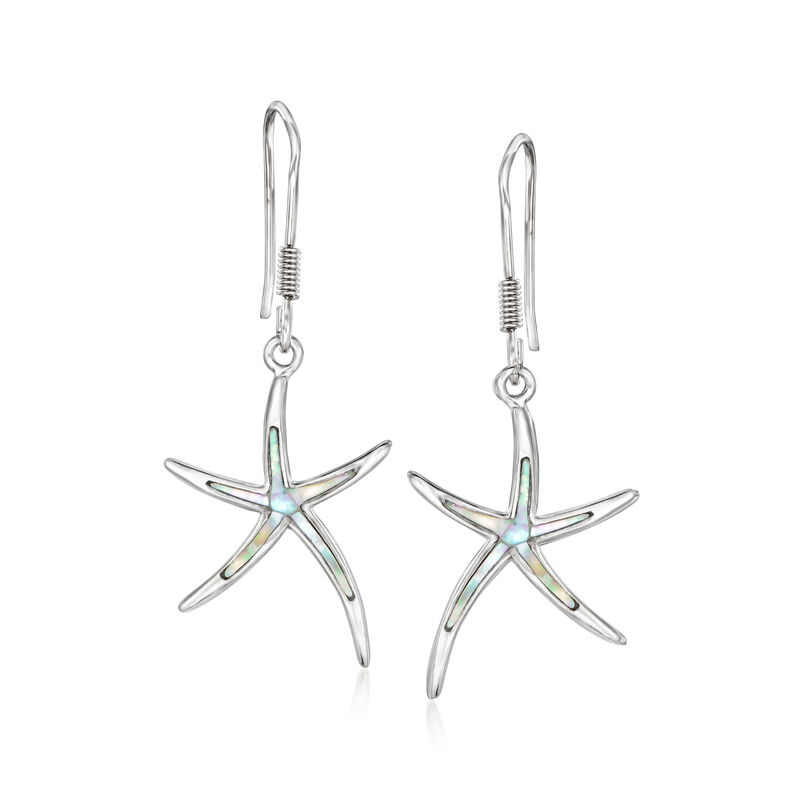 Mother-of-Pearl Starfish Drop Earrings in Sterling Silver  image number 0