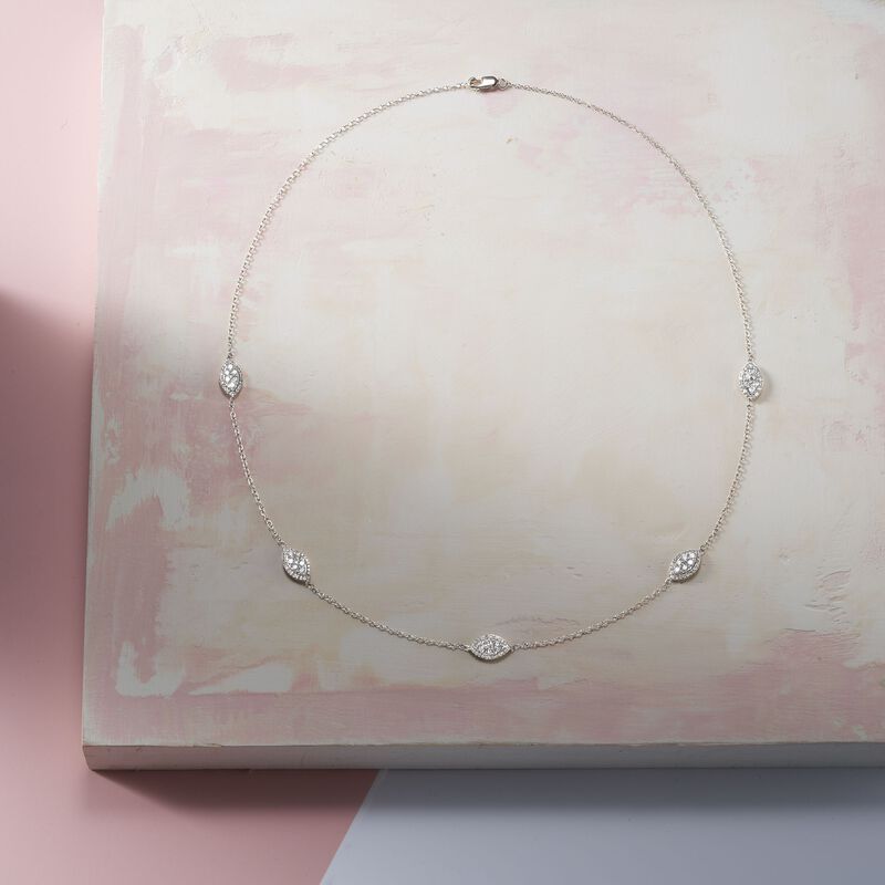 1.00 ct. t.w. Diamond Marquise Cluster Station Necklace in 14kt White Gold image number 2