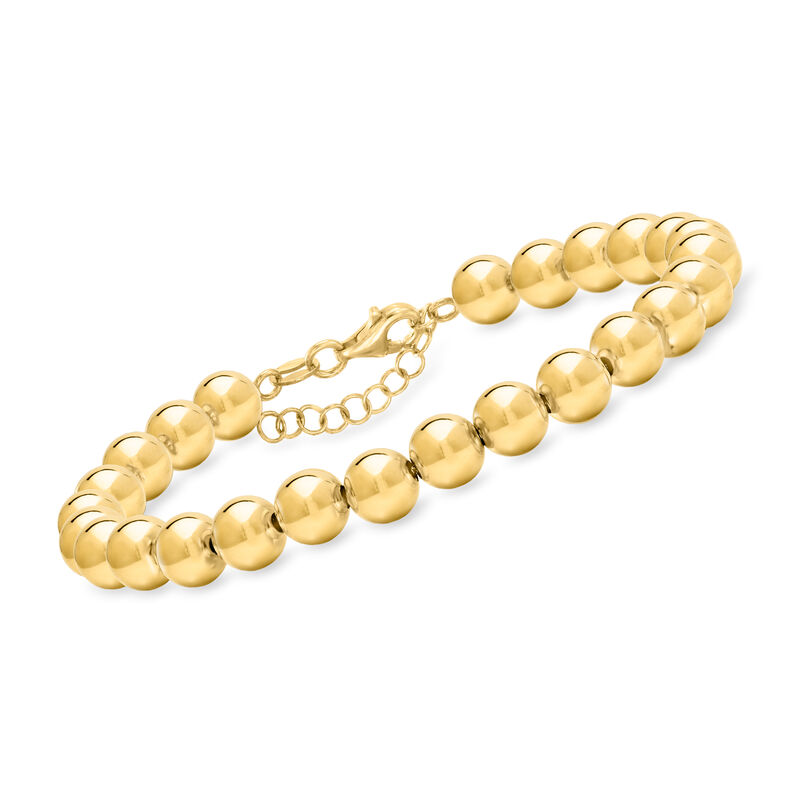Italian 7mm 14kt Yellow Gold Bead Bracelet. 7.5" image number 0