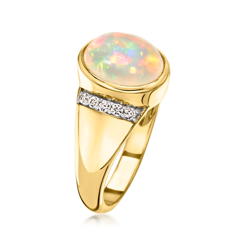 Opal and .20 ct. t.w. White Zircon Ring in 18kt Gold Over Sterling image number 2