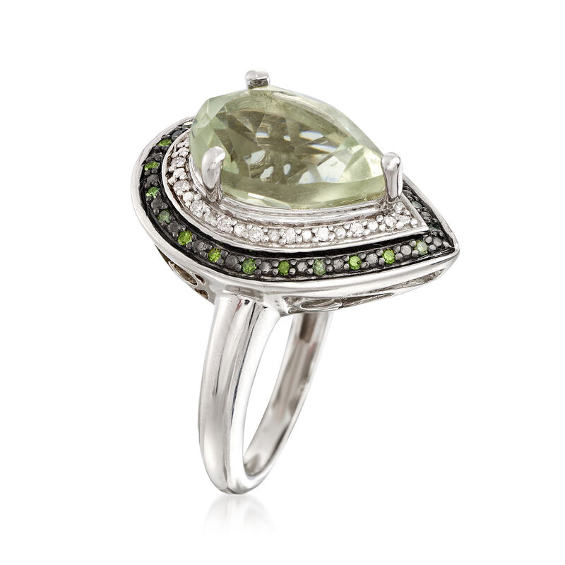 3.60 Carat Prasiolite and .19 ct. t.w. Diamond Ring in Sterling Silver image number 2