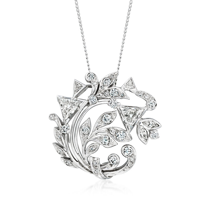 C. 1980 Vintage 2.01 ct. t.w. Diamond Floral Necklace in Platinum. 14" image number 0