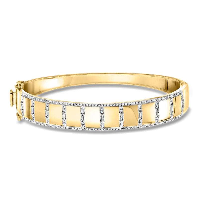 .77 ct. t.w. Diamond Square-Pattern Bangle Bracelet in 18kt Yellow Gold. 7" image number 0