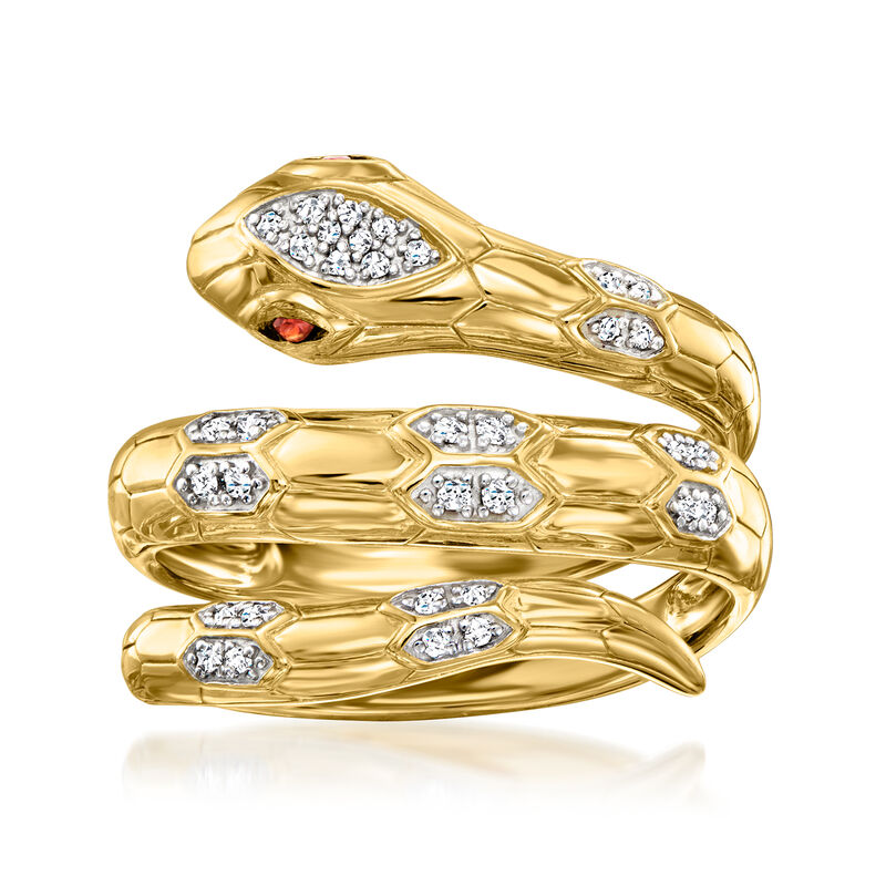 .10 ct. t.w. Diamond Snake Wrap Ring with Garnets in 18kt Gold Over Sterling image number 0