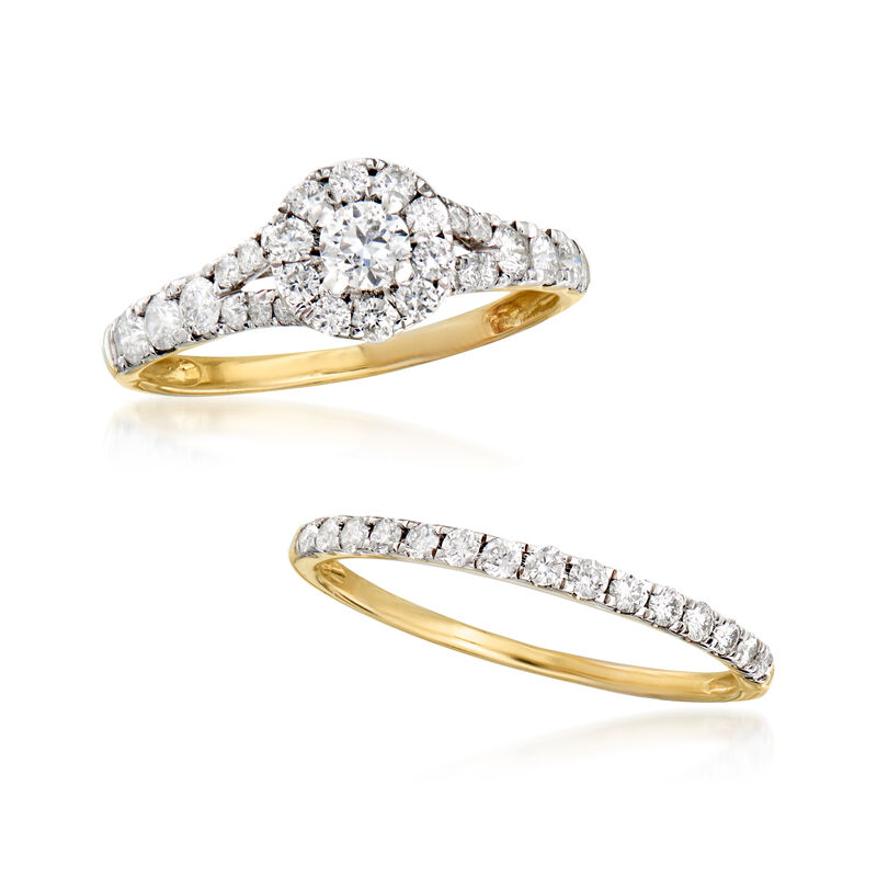 .98 ct. t.w. Diamond Bridal Set: Engagement and Wedding Rings in 14kt Yellow Gold image number 3