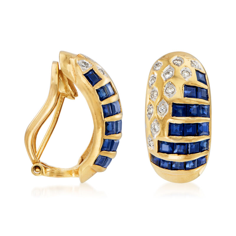 C. 1980 Vintage 2.15 ct. t.w. Sapphire and .12 ct. t.w. Diamond Earrings in 18kt Yellow Gold image number 2
