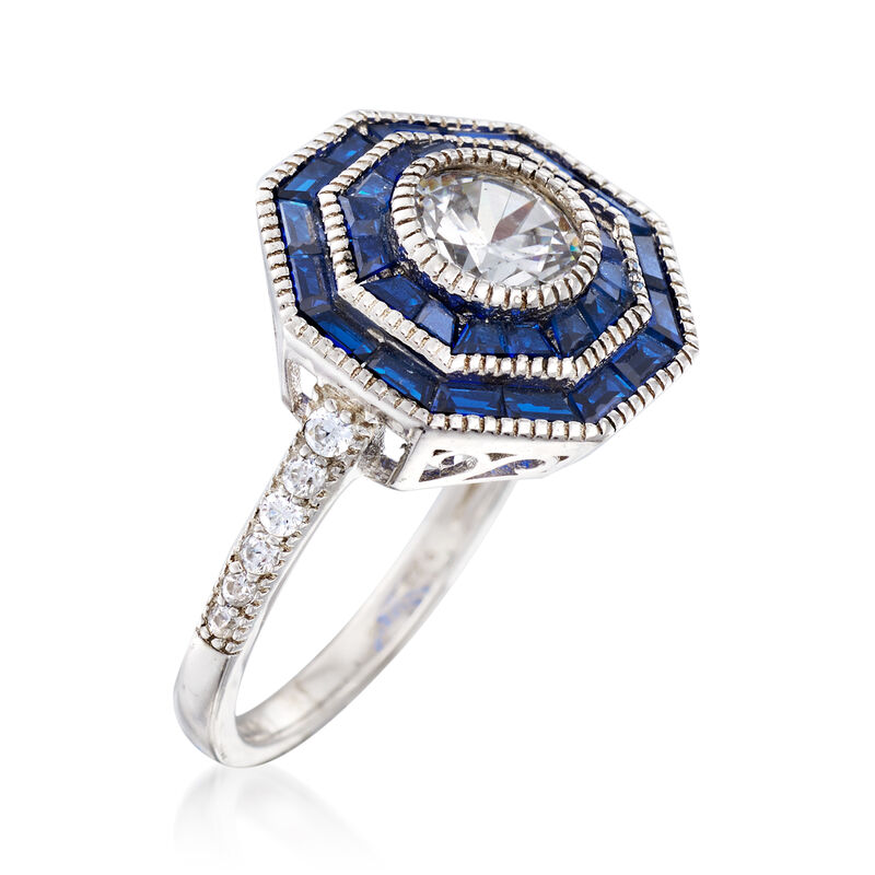 1.60 ct. t.w. Simulated Sapphire and 1.05 ct. t.w. CZ Ring in Sterling Silver image number 2