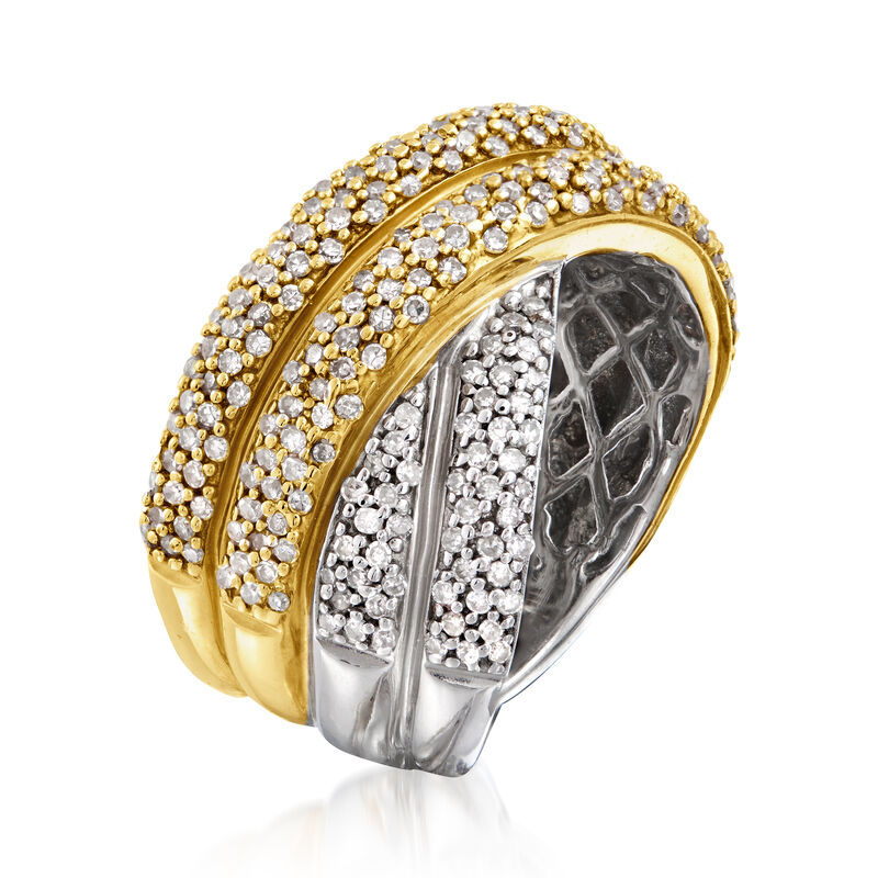 C. 1980 Vintage 1.00 ct. t.w. Diamond Crisscross Ring in 14kt Two-Tone Gold image number 2
