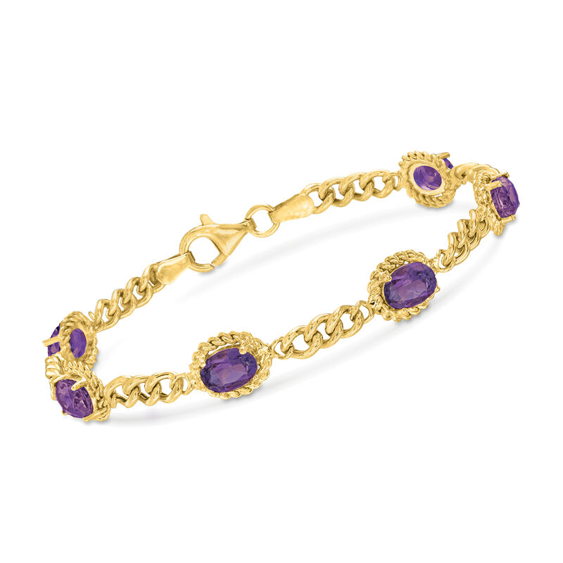 4.40 ct. t.w. Amethyst Link Bracelet in 18kt Gold Over Sterling Silver image number 0