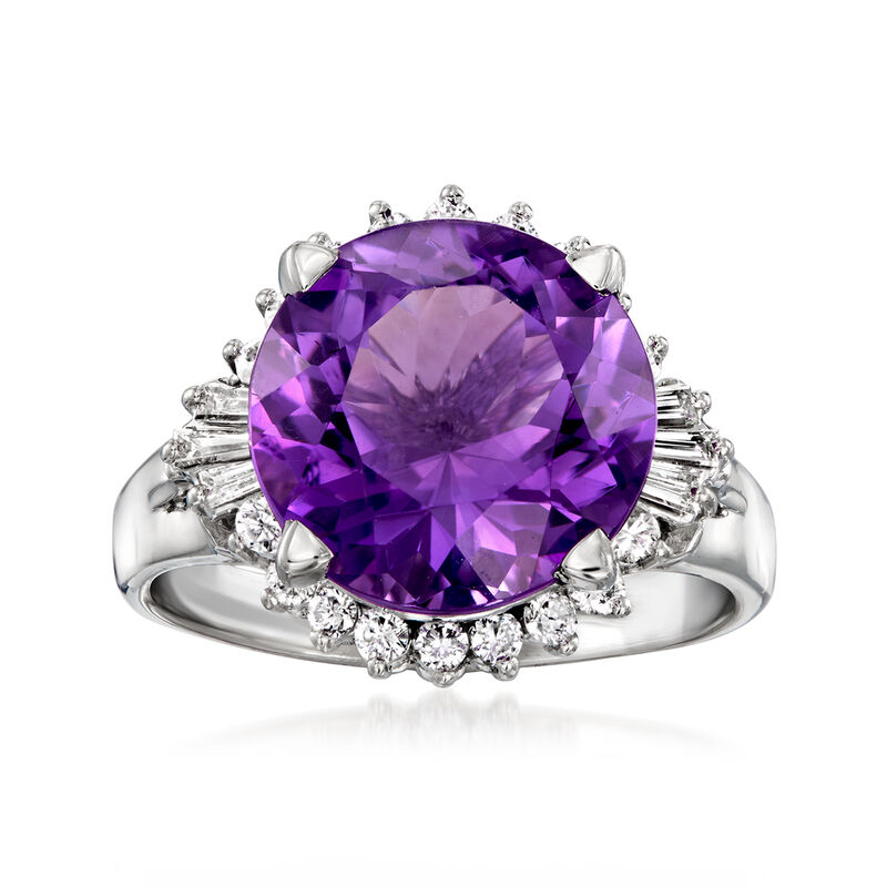 C. 2000 Vintage 4.35 Carat Amethyst and .41 ct. t.w. Diamond Ring in Platinum. Size 6 image number 0