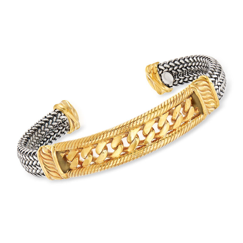 Italian Multi-Link Cuff Bracelet in Sterling Silver and 18kt Gold Over Sterling image number 0