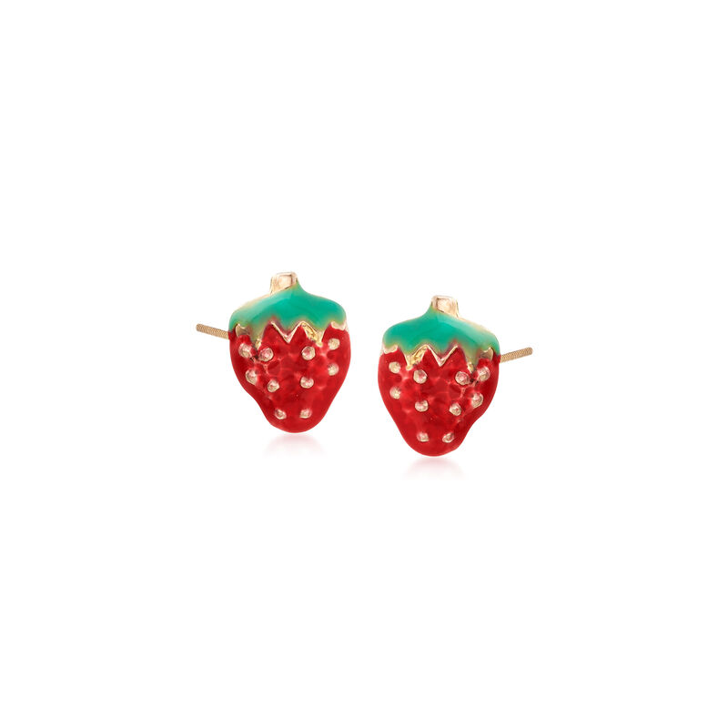 Child's Enamel Strawberry Stud Earrings in 14kt Yellow Gold image number 0