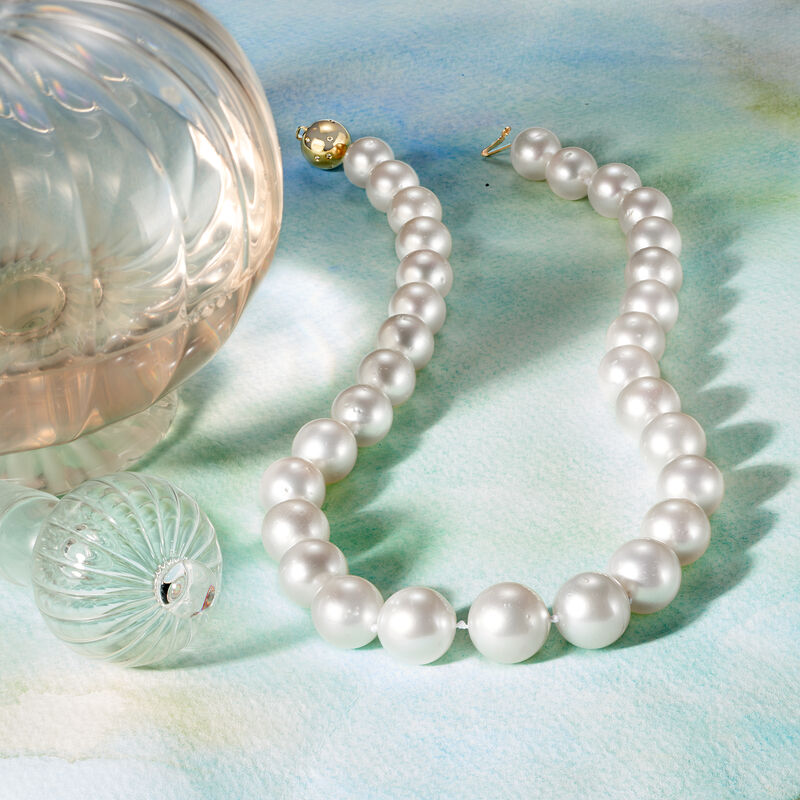 12-15mm Cultured South Sea Pearl Necklace with 14kt Yellow Gold image number 6