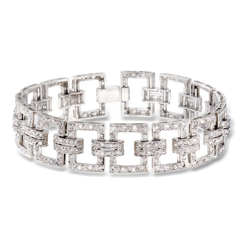 C. 1990 Vintage 6.75 ct. t.w. Diamond Geometric-Link Bracelet in Platinum. 7" image number 0