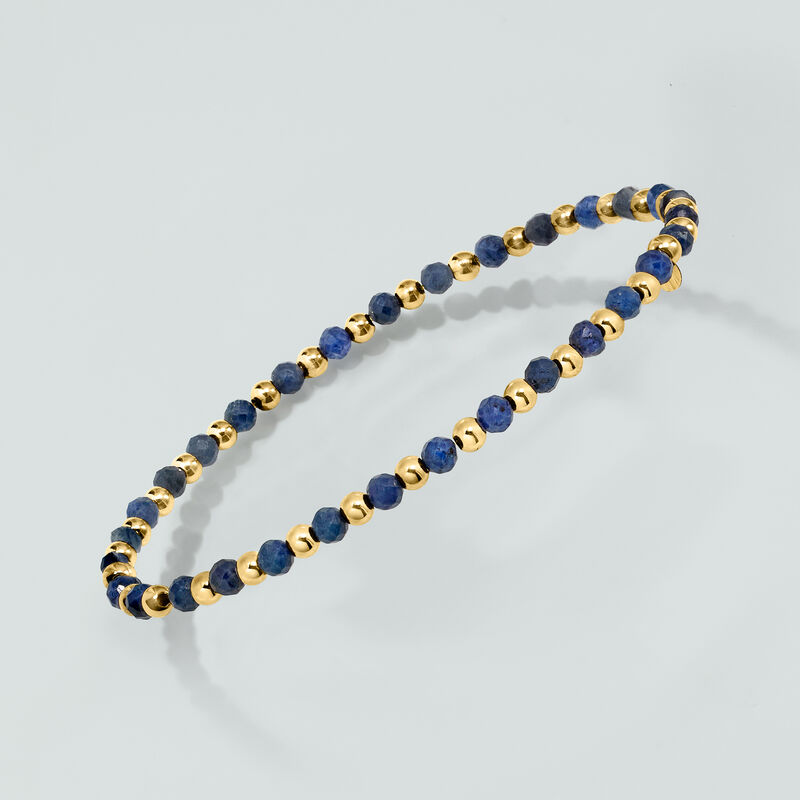 7.00 ct. t.w. Sapphire Bead Stretch Bracelet in 10kt Yellow Gold. 8&quot;