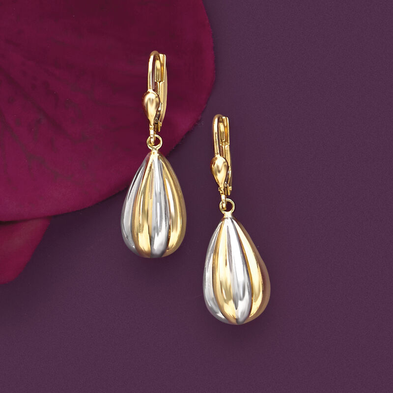 14kt Two-Tone Gold Teardrop Earrings image number 3