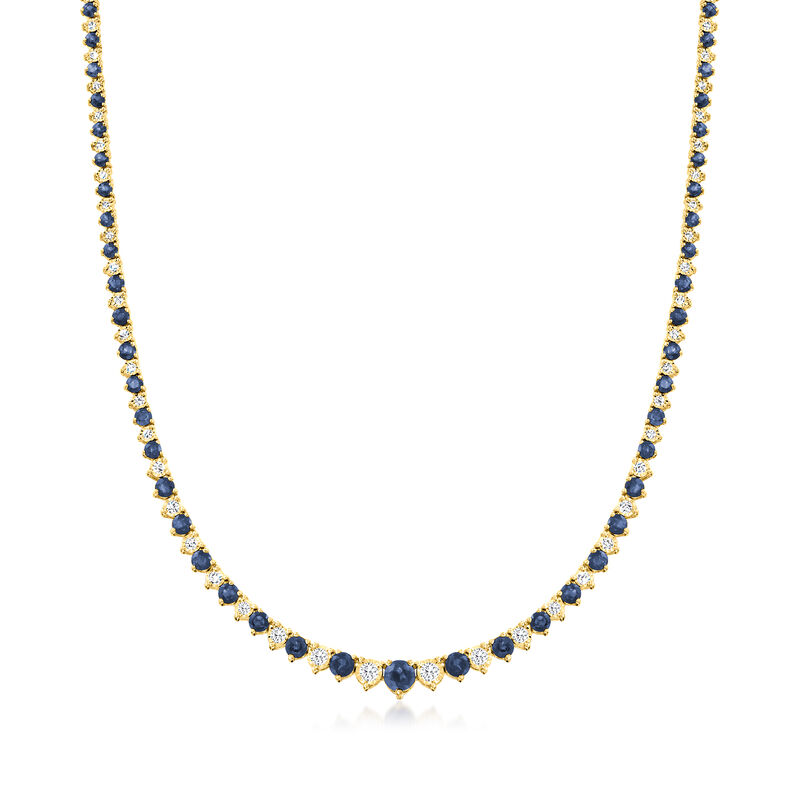9.00 ct. t.w. Sapphire and 1.50 ct. t.w. Diamond Tennis Necklace in 18kt Gold Over Sterling image number 0