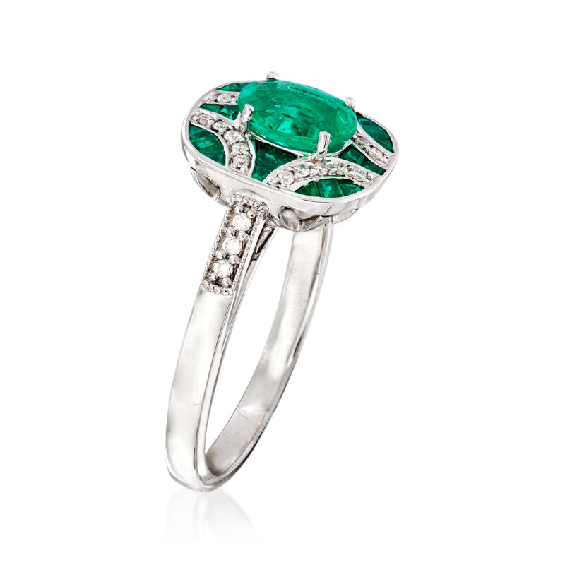 1.50 ct. t.w. Emerald and .13 ct. t.w. Diamond Ring in 14kt White Gold image number 2