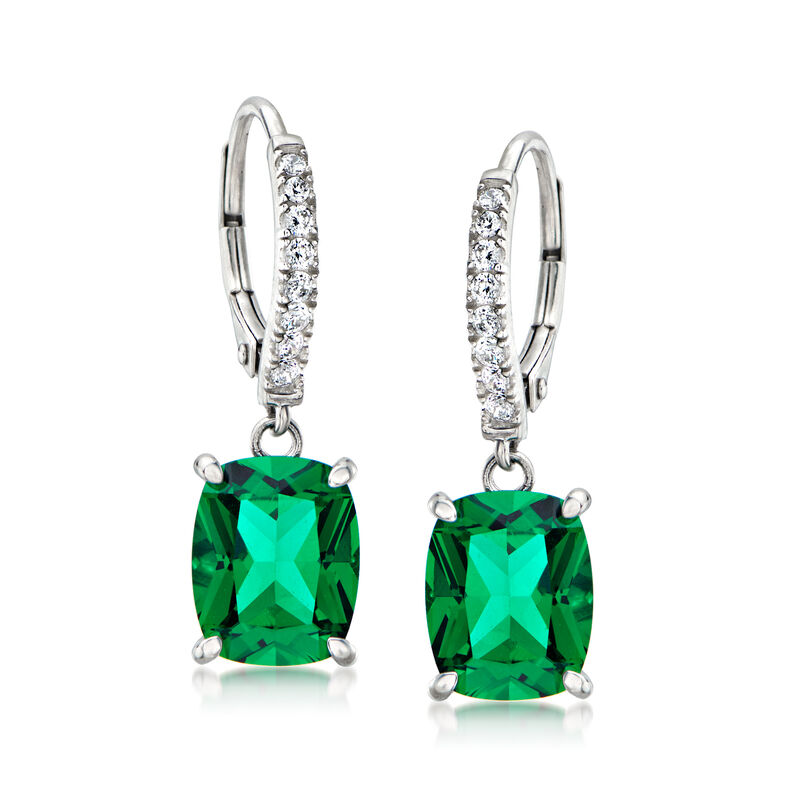 13.00 ct. t.w. Simulated Emerald and .20 ct. t.w. CZ Jewelry Set: Drop Earrings and Pendant Necklace in Sterling Silver. 18&quot; image number 4
