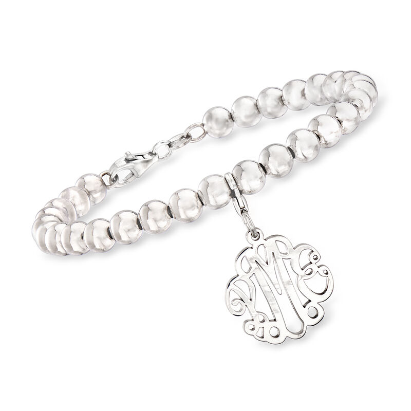 6mm Sterling Silver Bead Bracelet with Removable Personalized Monogram Charm image number 0