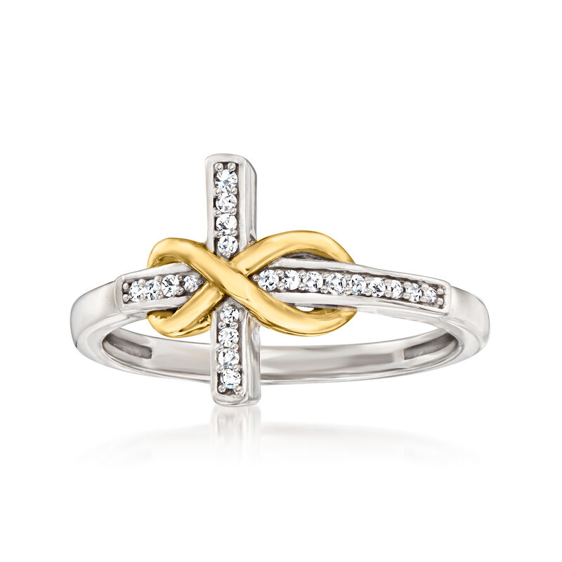 Diamond-Accented Sideways Infinity Symbol Cross Ring in 10kt Two-Tone Gold image number 0
