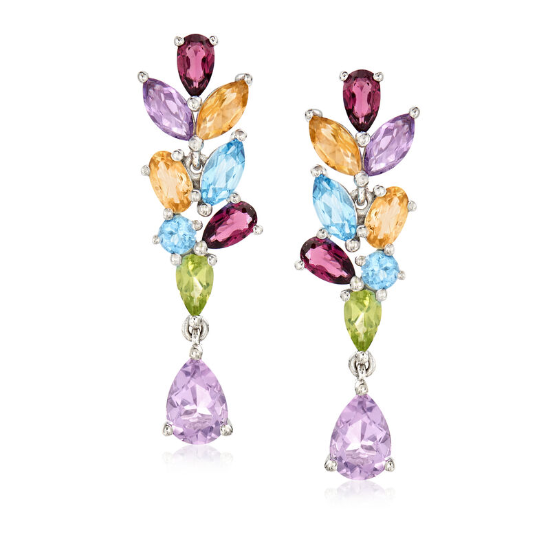 3.80 ct. t.w. Multi-Gemstone Drop Earrings in Sterling Silver image number 0