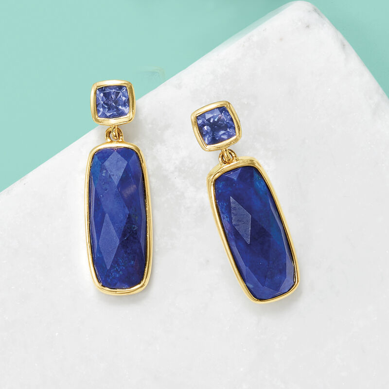 Lapis and .40 ct. t.w. Iolite Drop Earrings in 18kt Gold Over Sterling image number 2