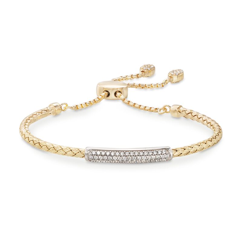 Charles Gavnier &quot;Nardini&quot; .80 ct. t.w. CZ Bar Bolo Bracelet in Two-Tone Sterling Silver. 7&quot; image number 3
