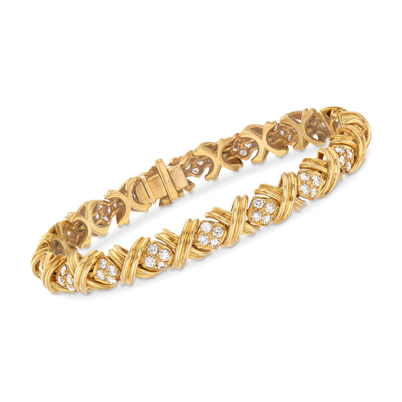 C. 1980 Vintage Tiffany Jewelry 2.50 ct. t.w. Diamond &quot;X&quot; Bracelet in 18kt Yellow Gold. 7&quot; image number 0