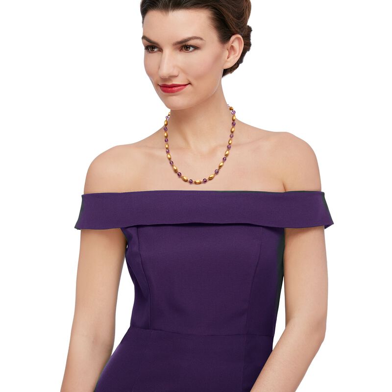 C. 1968 Vintage 29.00 ct. t.w. Amethyst and 14kt Yellow Gold Bead Necklace with British Hallmark. 20&quot; image number 0