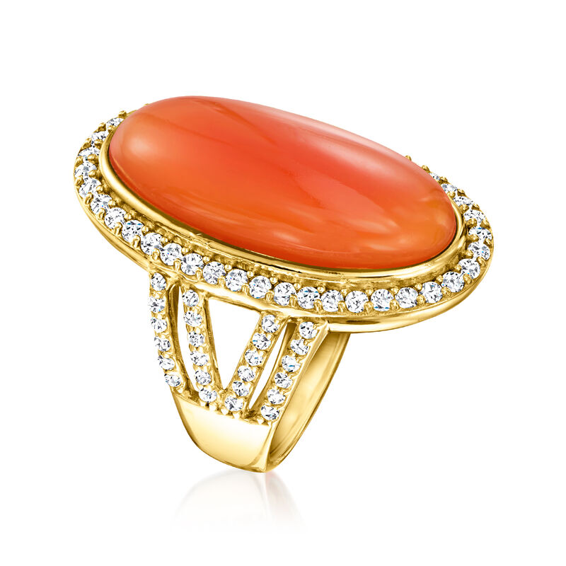 Carnelian and 1.80 ct. t.w. White Topaz Ring in 18kt Gold Over Sterling image number 2