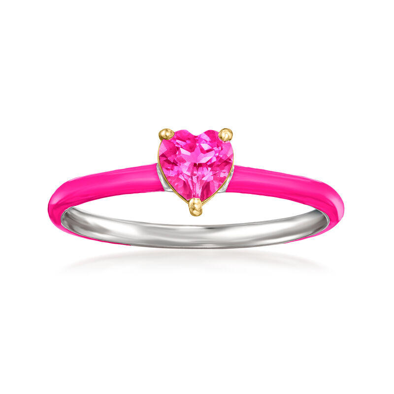 .50 Carat Pink Topaz Heart Ring with Single Diamond and Pink Enamel in Sterling Silver and 14kt Yellow Gold image number 0
