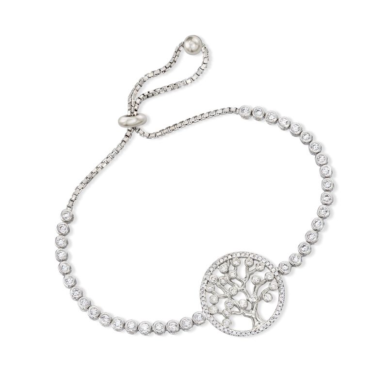 1.50 ct. t.w. CZ Tree of Life Bolo Bracelet in Sterling Silver image number 3
