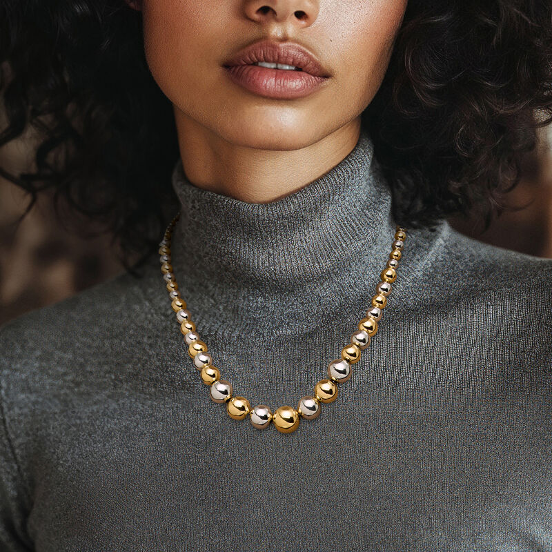 Italian 6-14mm Sterling Silver and 18kt Gold Over Sterling Graduated Bead Necklace. 18&quot; image number 0