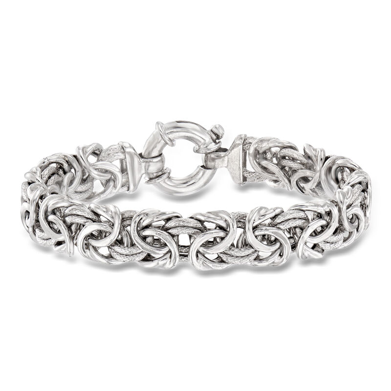 Italian Sterling Silver Textured and Polished Byzantine Bracelet. 7" image number 0