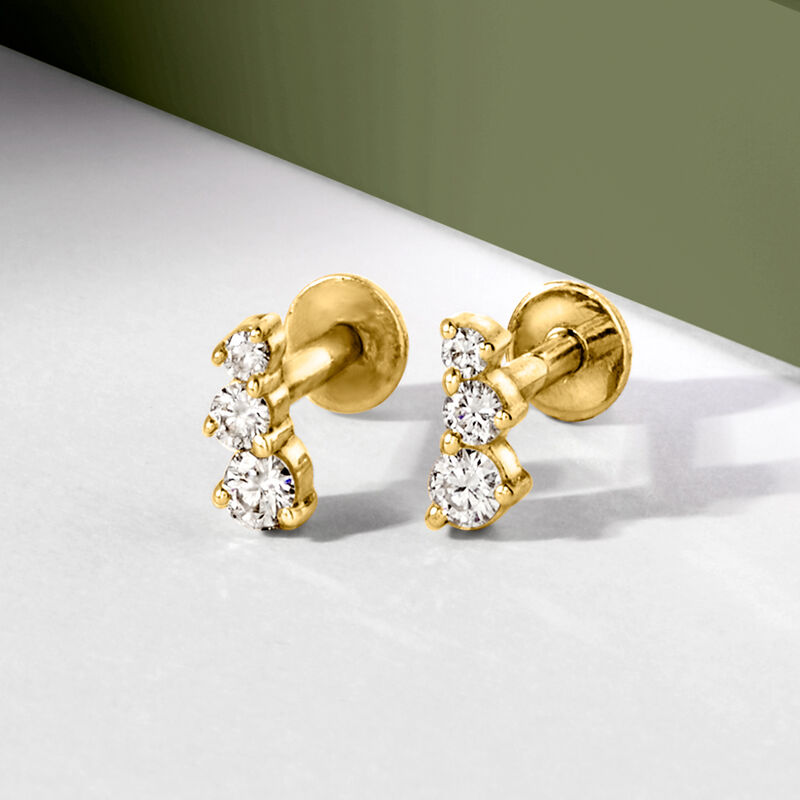 .15 ct. t.w. Lab-Grown Diamond Graduated Three-Stone Flat-Back Stud Earrings in 14kt Yellow Gold image number 3