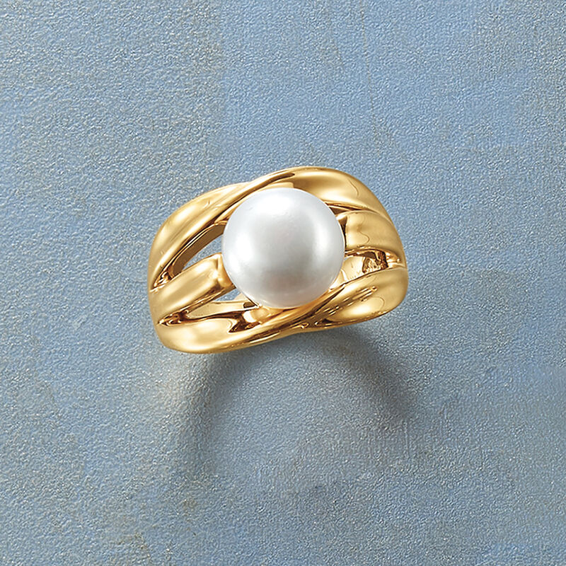 10.5-11mm Cultured Pearl Twisted Multi-Row Ring in 14kt Gold Over Sterling image number 4