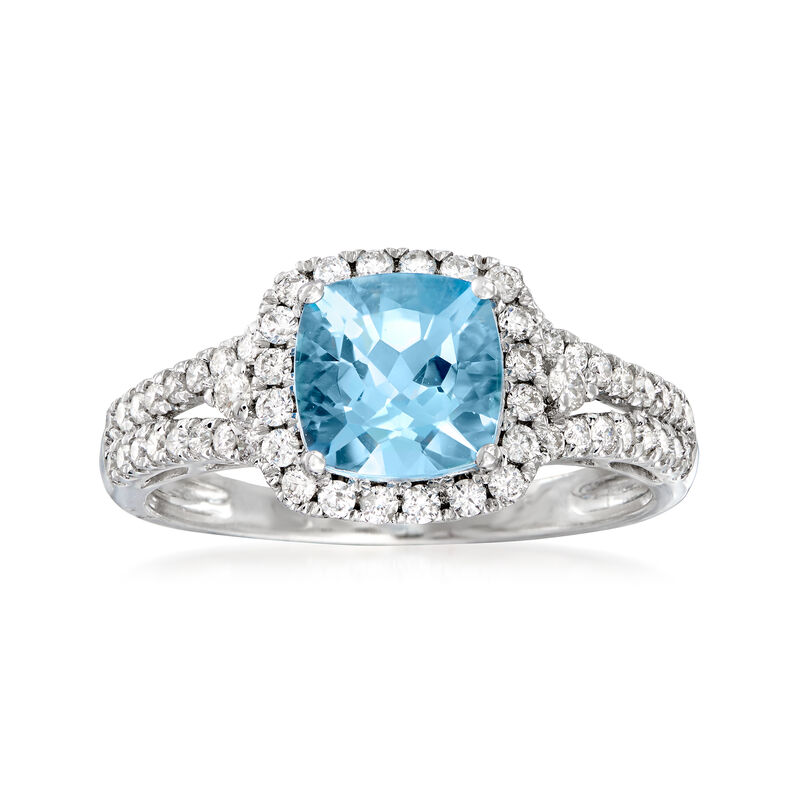 1.40 Carat Aquamarine and .44 ct. t.w. Diamond Ring in 14kt White Gold image number 0