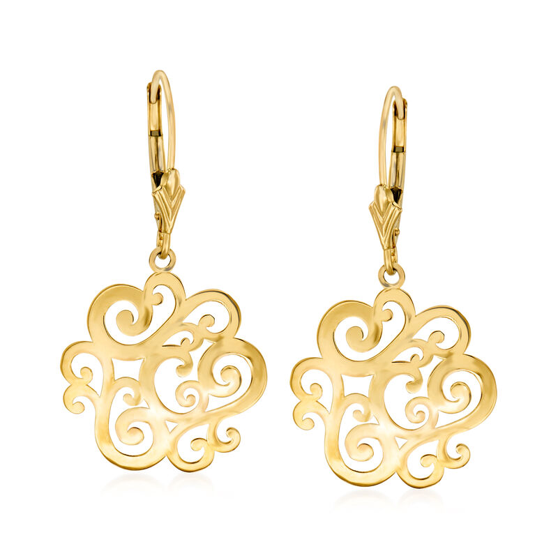 14kt Yellow Gold Openwork Swirl Drop Earrings image number 0