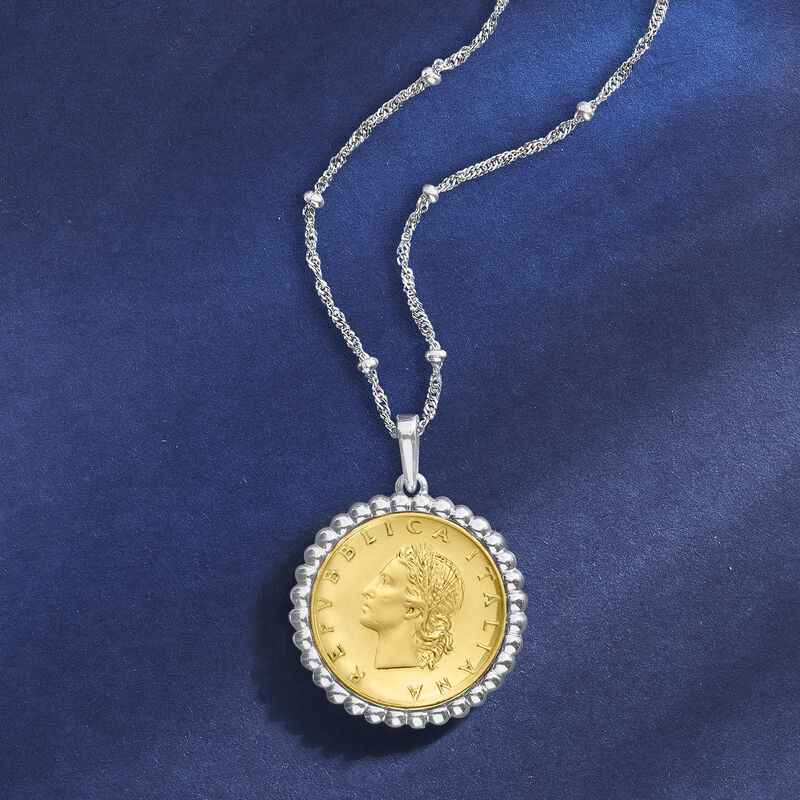 Italian Genuine 20-Lira Coin Pendant Necklace in Sterling Silver. 18&quot; image number 3