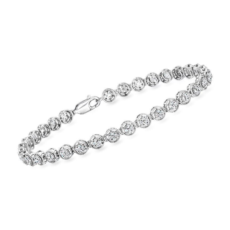 .75 ct. t.w. Diamond Round Cluster Bracelet in Sterling Silver. 7&quot; image number 0